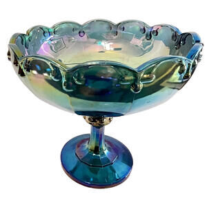 Vintage Carnival Glass Compote – Iridescent Marigold Pedestal Dish